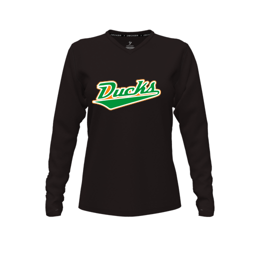 [FTLVCFBK-FYXS-LOGO1] Decker Comfort T-Shirt (Female Youth XS, Black, V Neck, Logo 1, Long Sleeve)