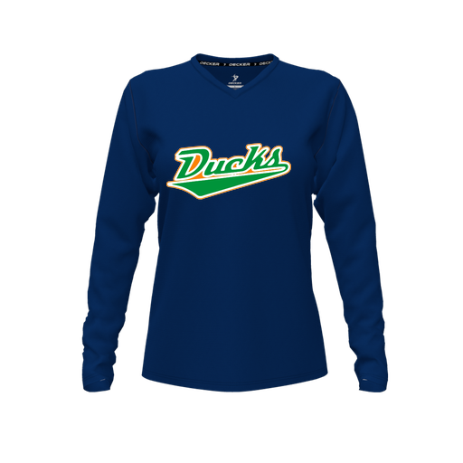 [FTLVPTNV-FYXS-LOGO1] Decker Performance T-Shirt (Female Youth XS, Navy, V Neck, Logo 1, Long Sleeve)